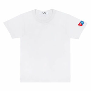 PLAY INVADER T-SHIRT RED AND BLUE SLEEVE EMBLEM (WHITE)