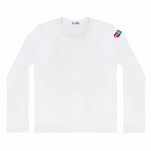 PLAY LS INVADER T-SHIRT RED AND BLUE SLEEVE EMBLEM (WHITE